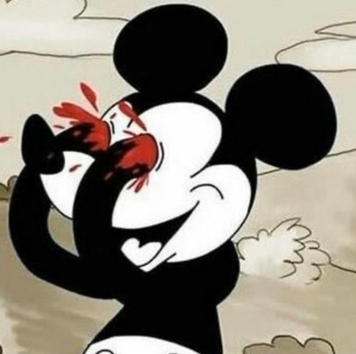 Mickey Mouse gouging his eyes out